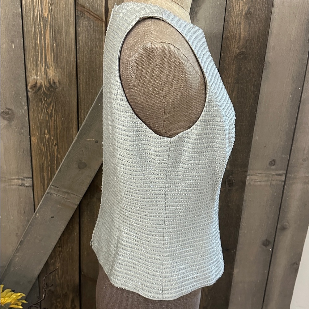 Carmen Marc Valvo Sleeveless Metallic Silver Grey Beaded Blouse Size 8 - Picture 8 of 14